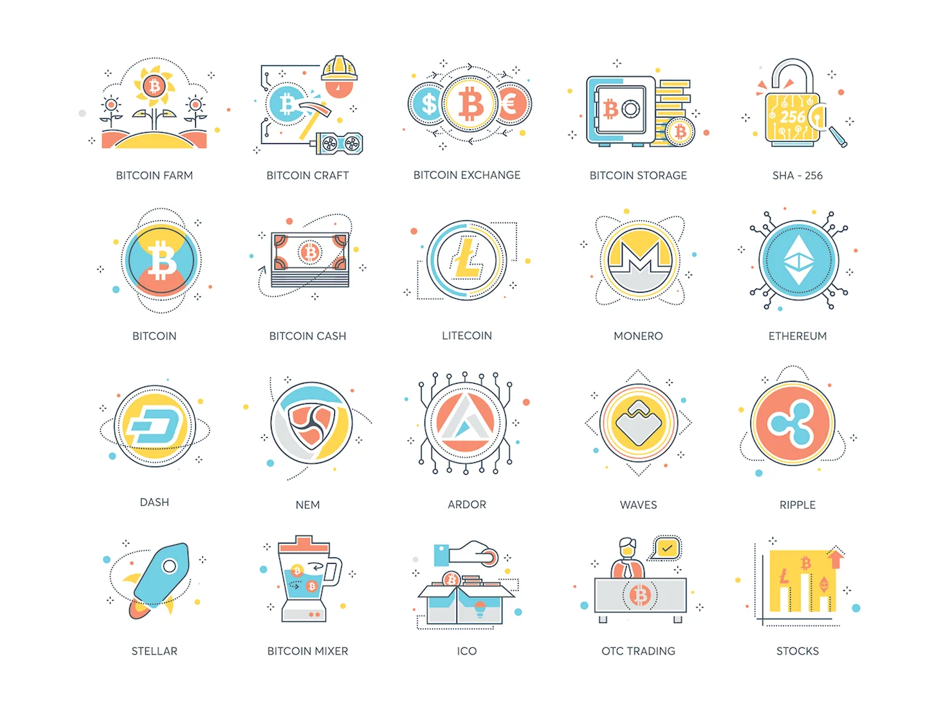 74 Cryptocurrency Icons | Color Line Series 5