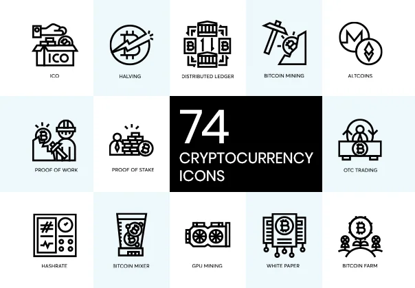 74 Cryptocurrency Line Icons