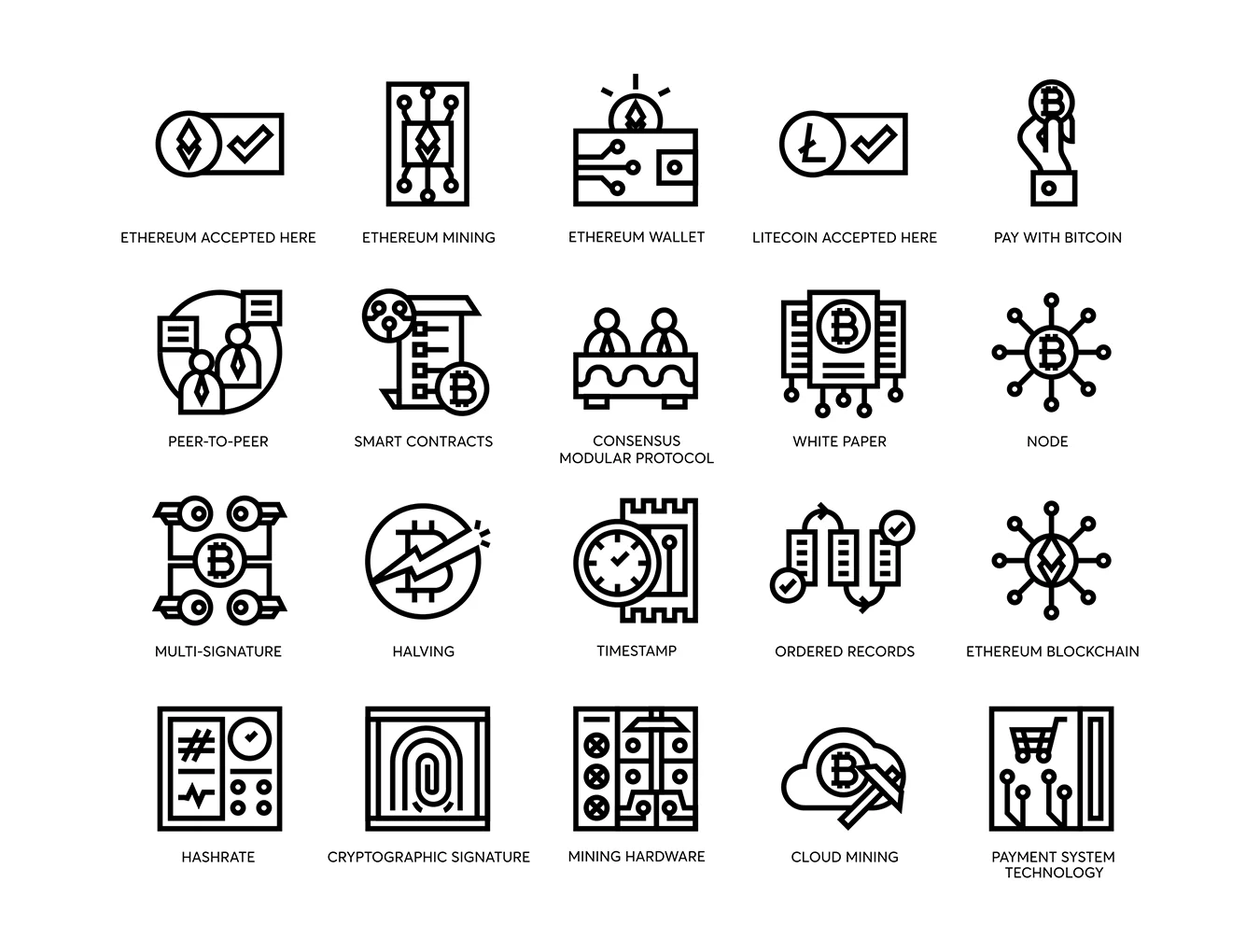 74 Cryptocurrency Line Icons 4