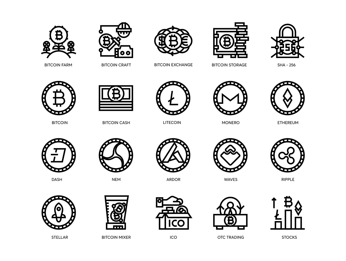 74 Cryptocurrency Line Icons 5