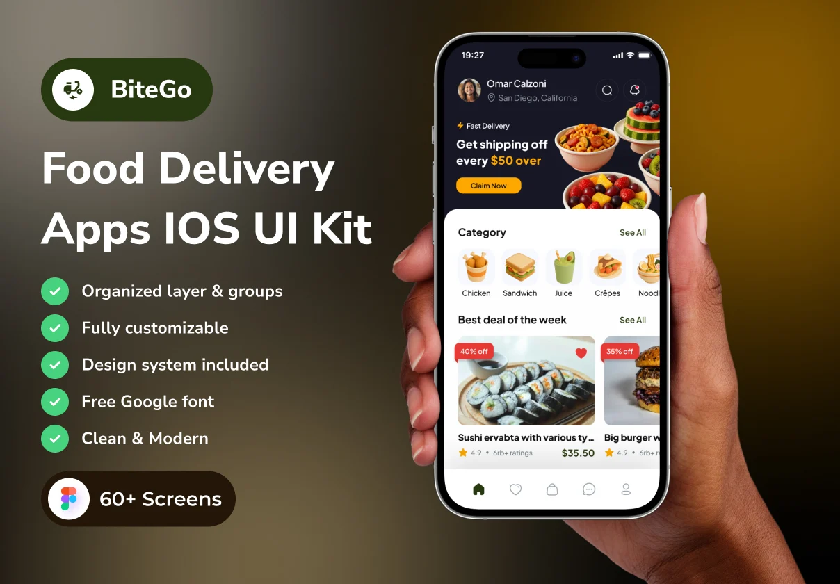 BiteGo - Food Delivery App IOS UI Kits