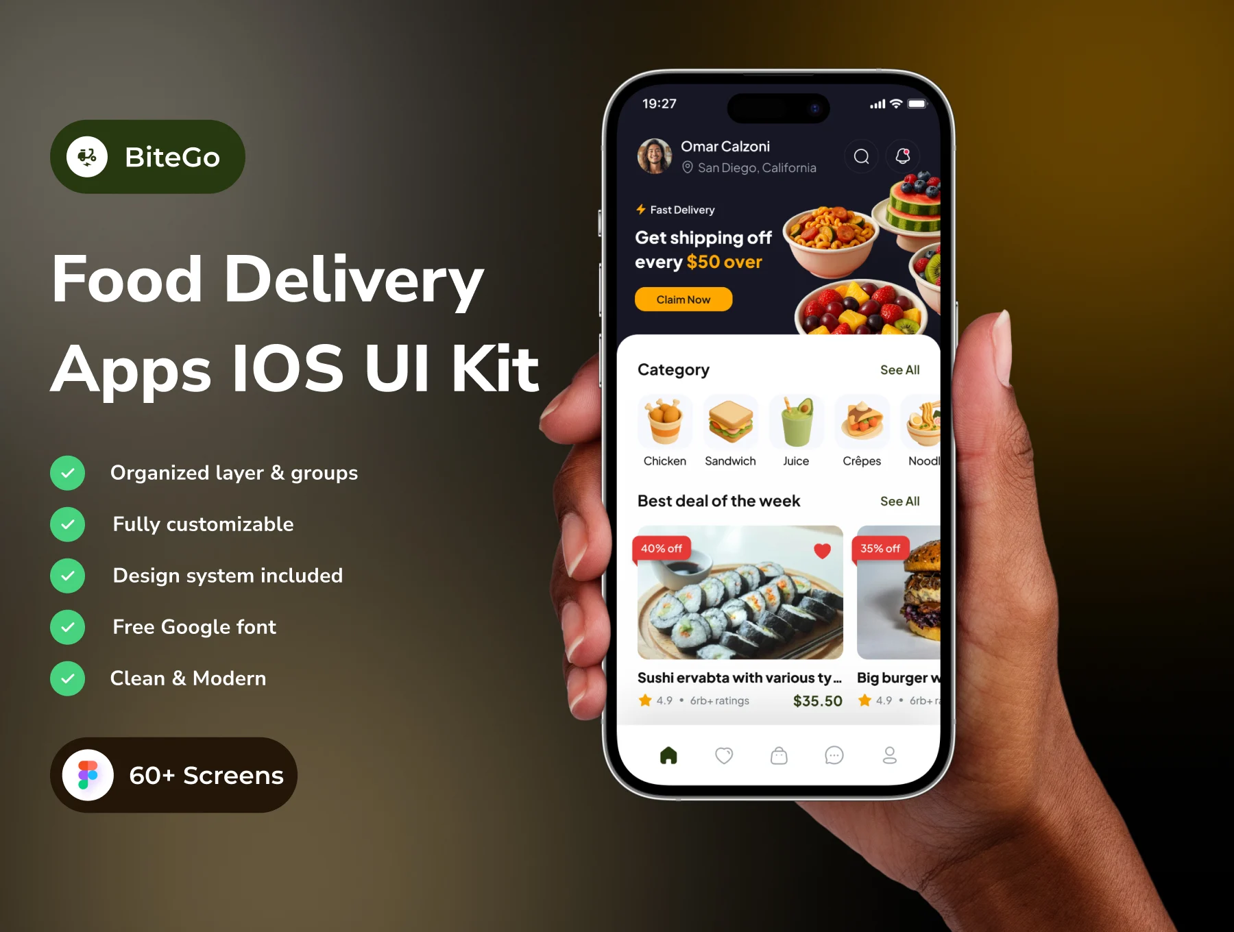 BiteGo - Food Delivery App IOS UI Kits