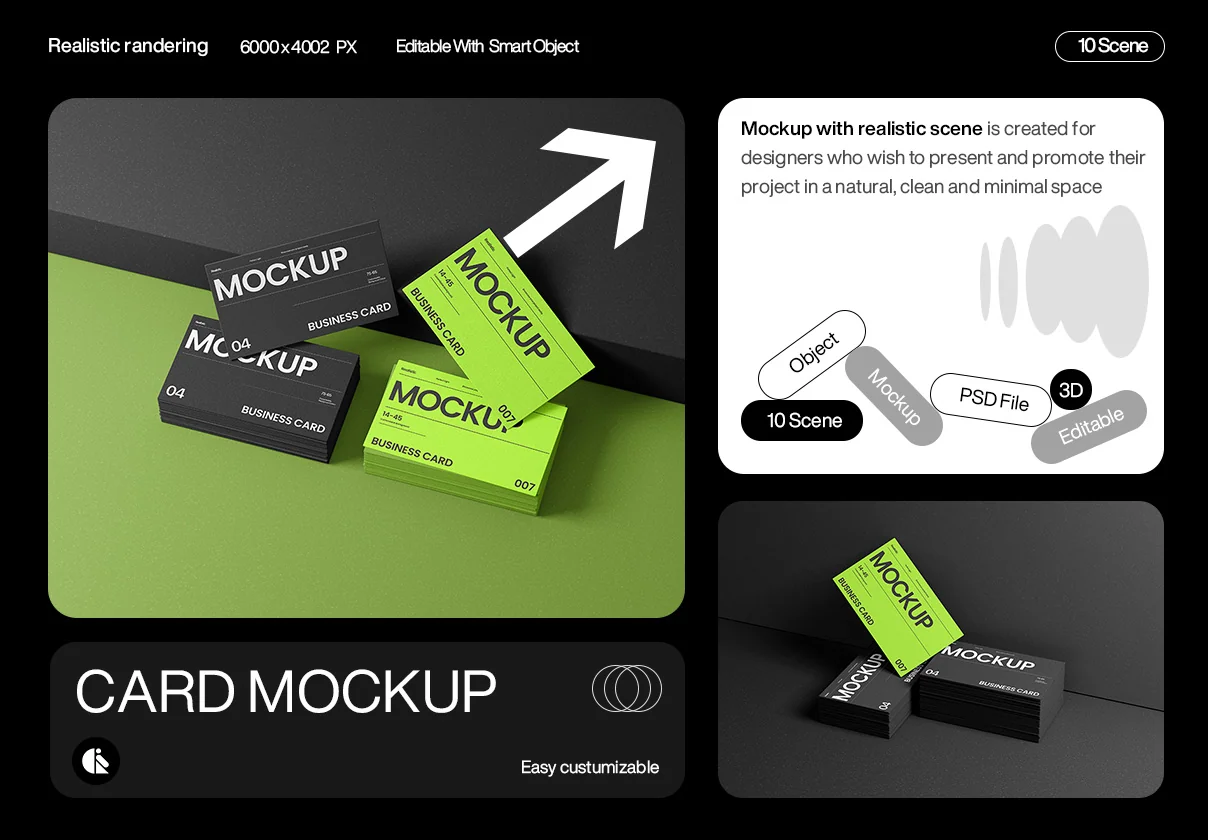Black and Green Business Card Mockup Template