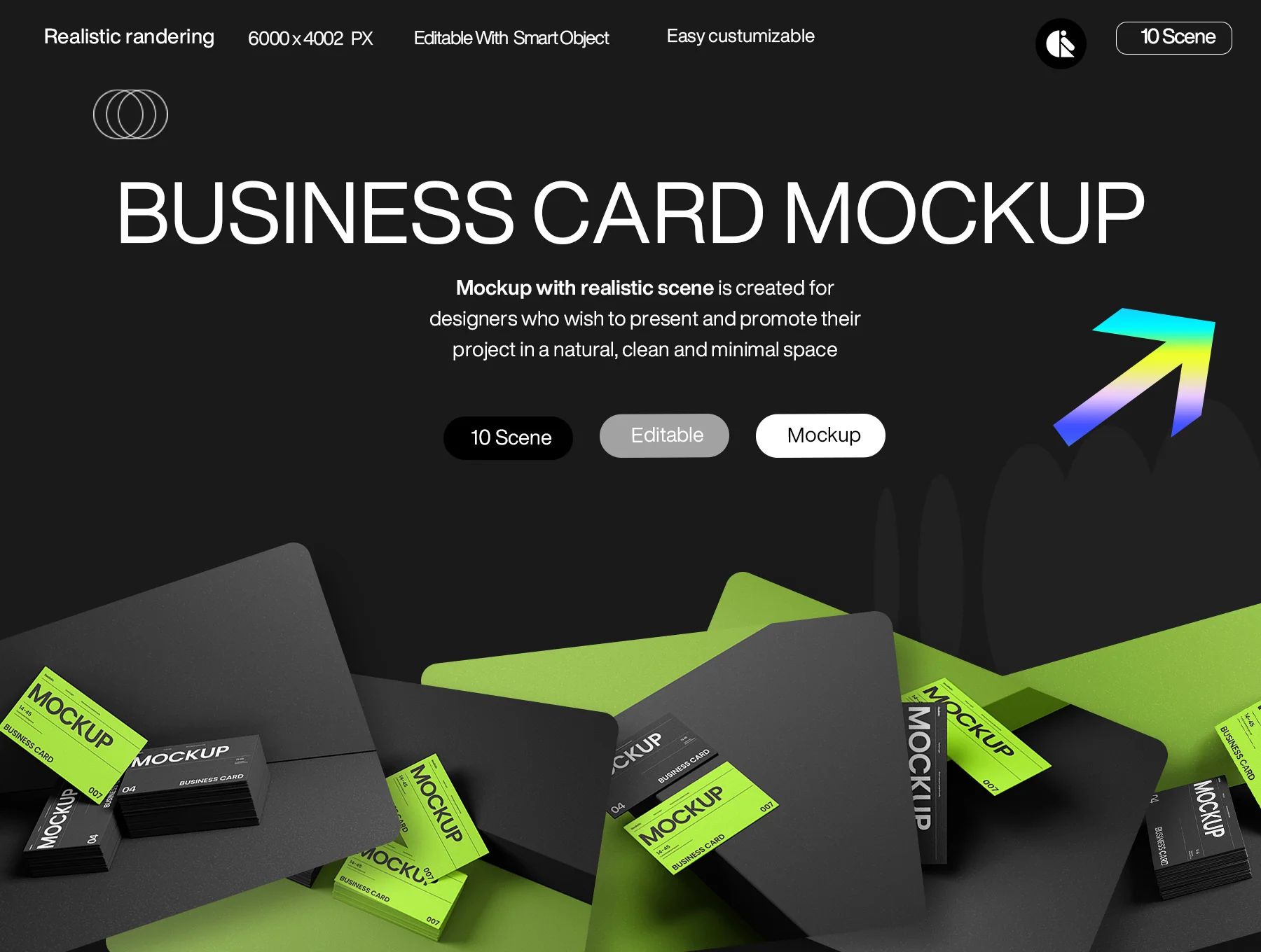 Black and Green Business Card Mockup Template