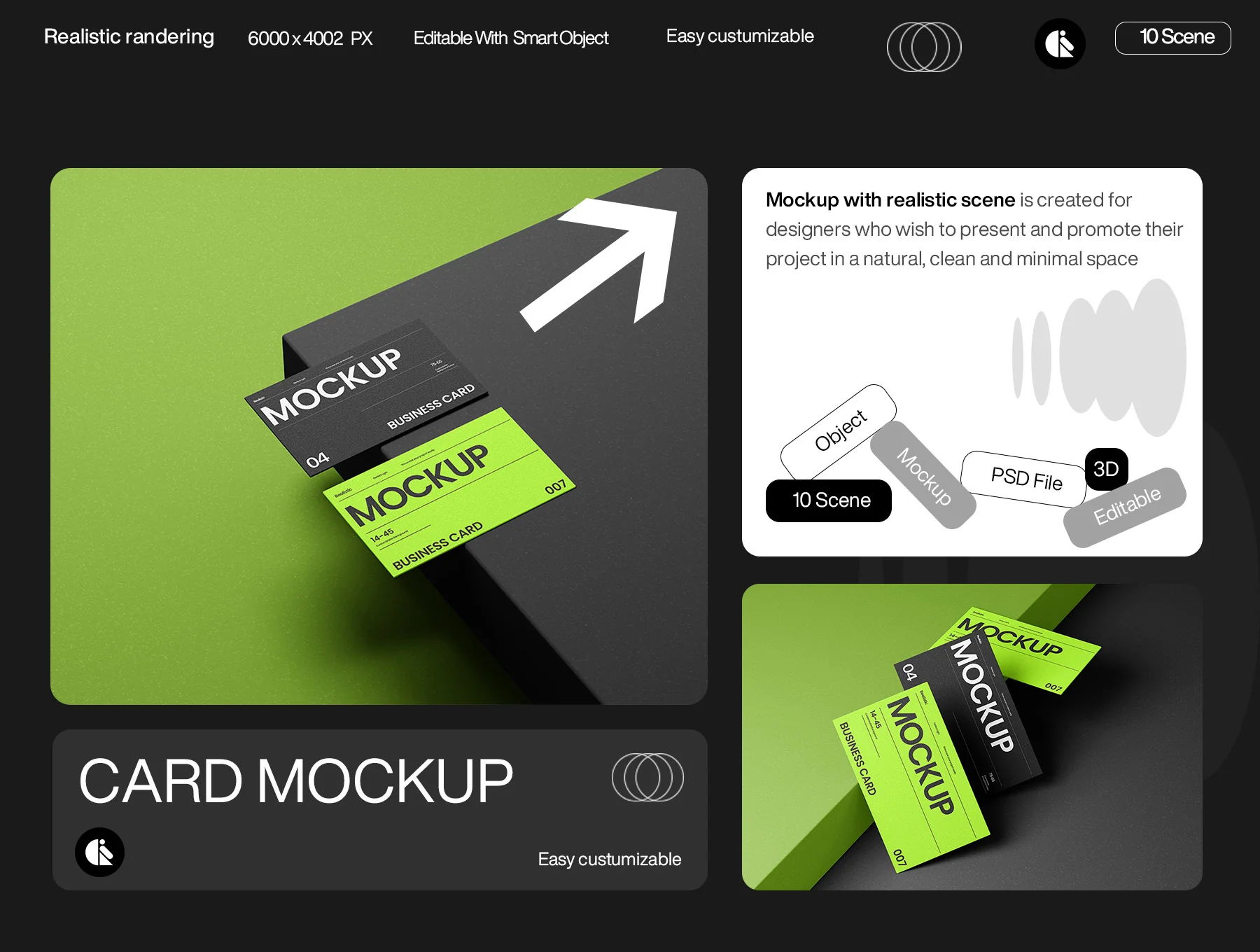 Black and Green Business Card Mockup Template 6