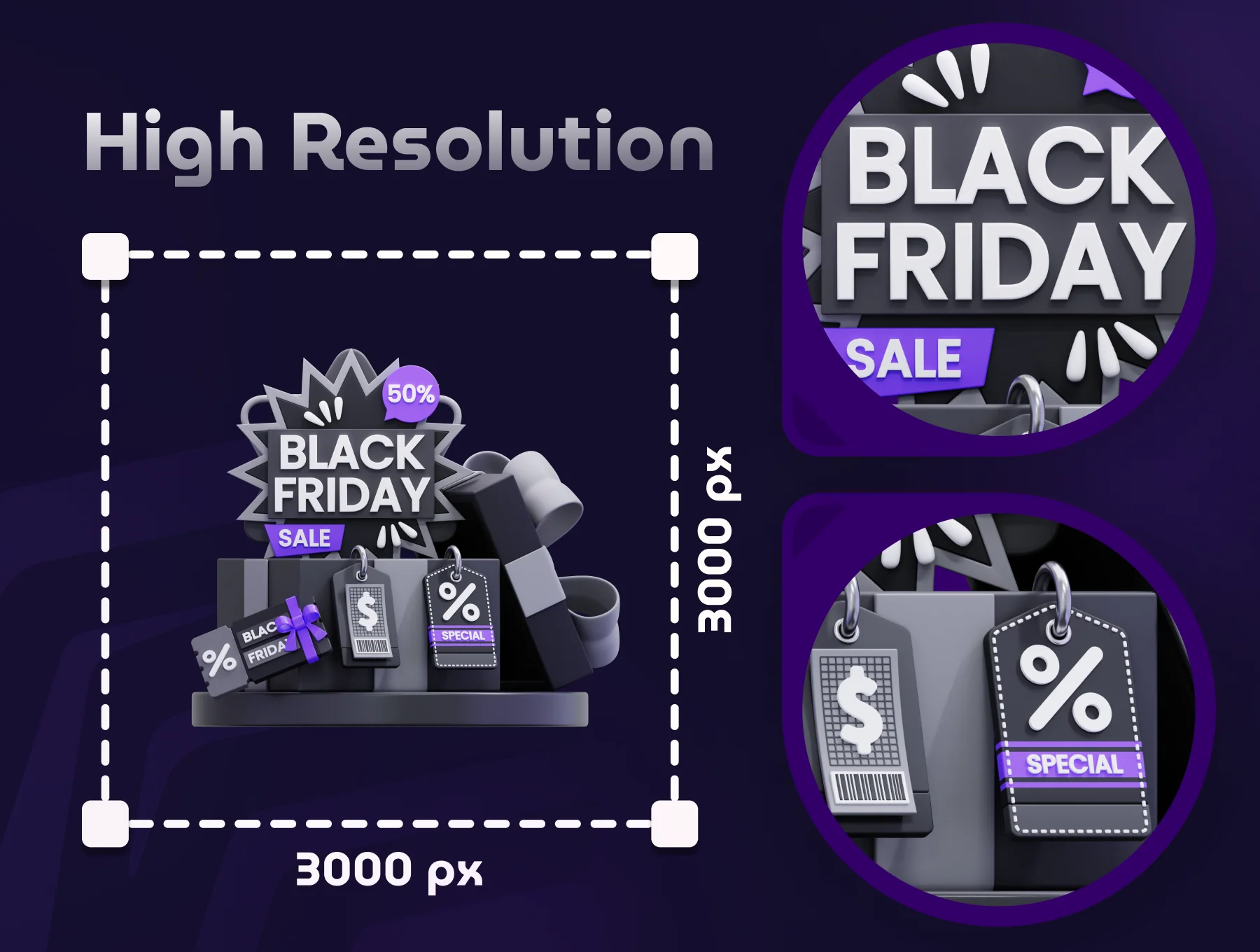Black Friday V.2 3D Icon Set 4