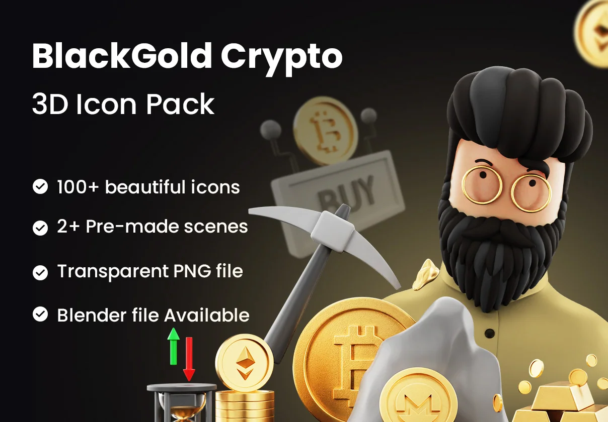 BlackGold - Cryptocurrency 3D Icon Pack