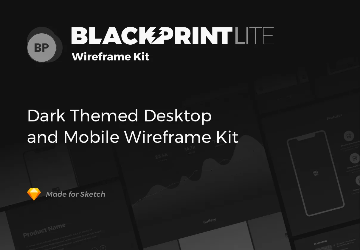 The BlackPrint Lite - Wireframe UX Kit for Sketch