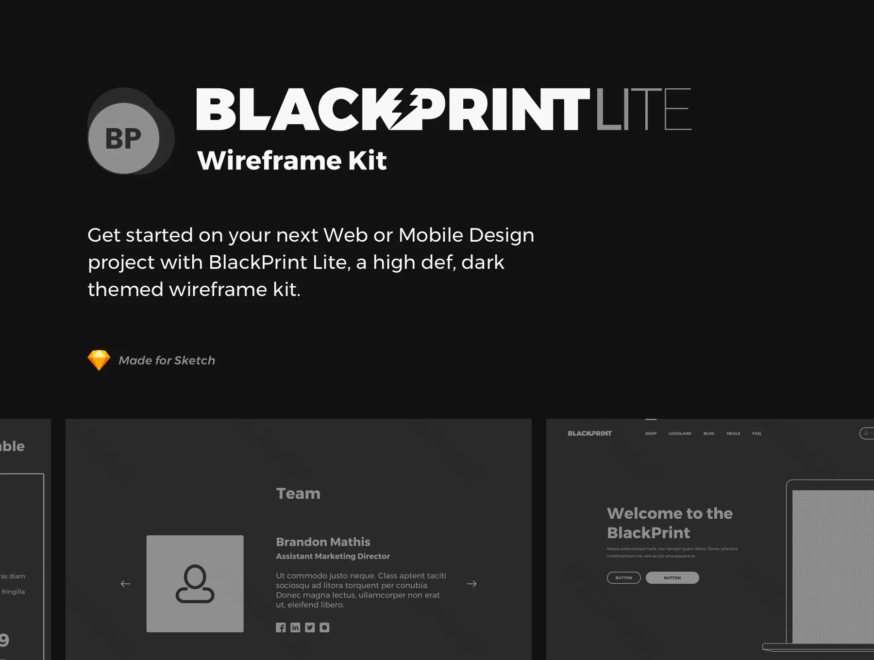 The BlackPrint Lite - Wireframe UX Kit for Sketch