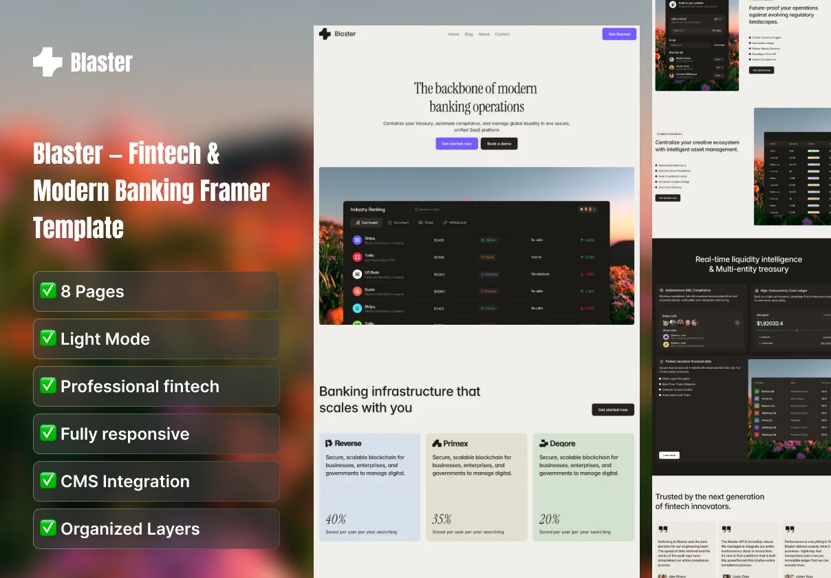 Blaster — Fintech & Modern Banking Framer Template