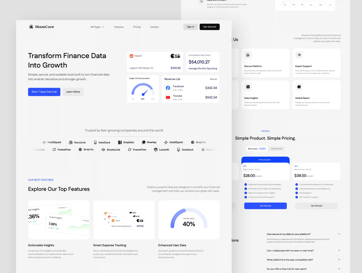 BlazeCore : Finance & Analytics SaaS Landing Page 5