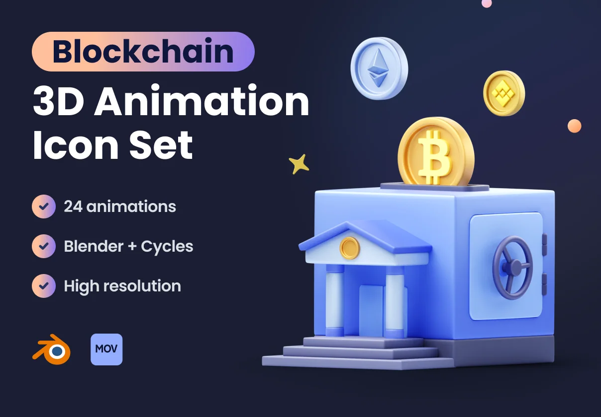 Blockchain 3D Animation Icon Set