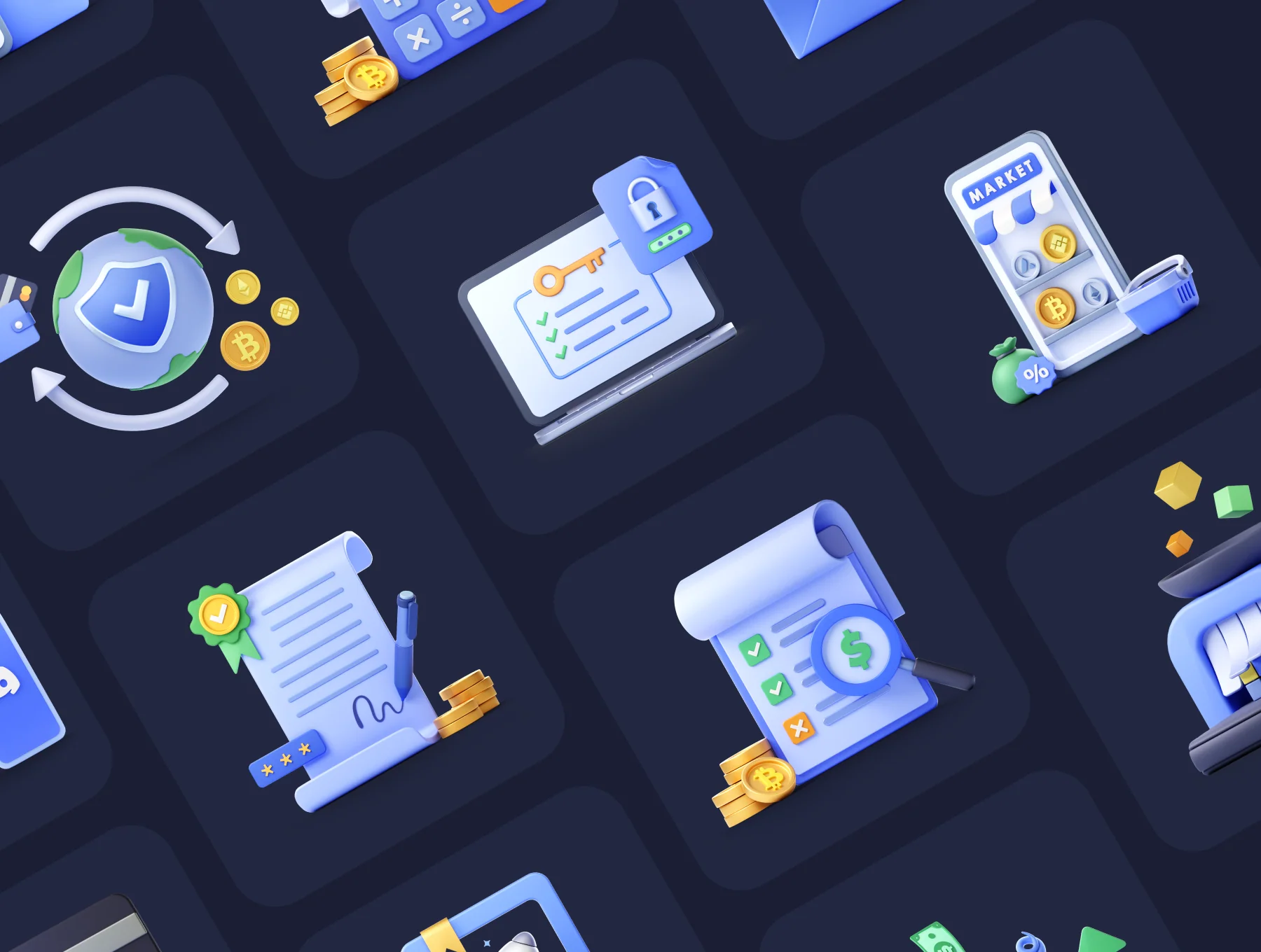 Blockchain 3D Animation Icon Set 3