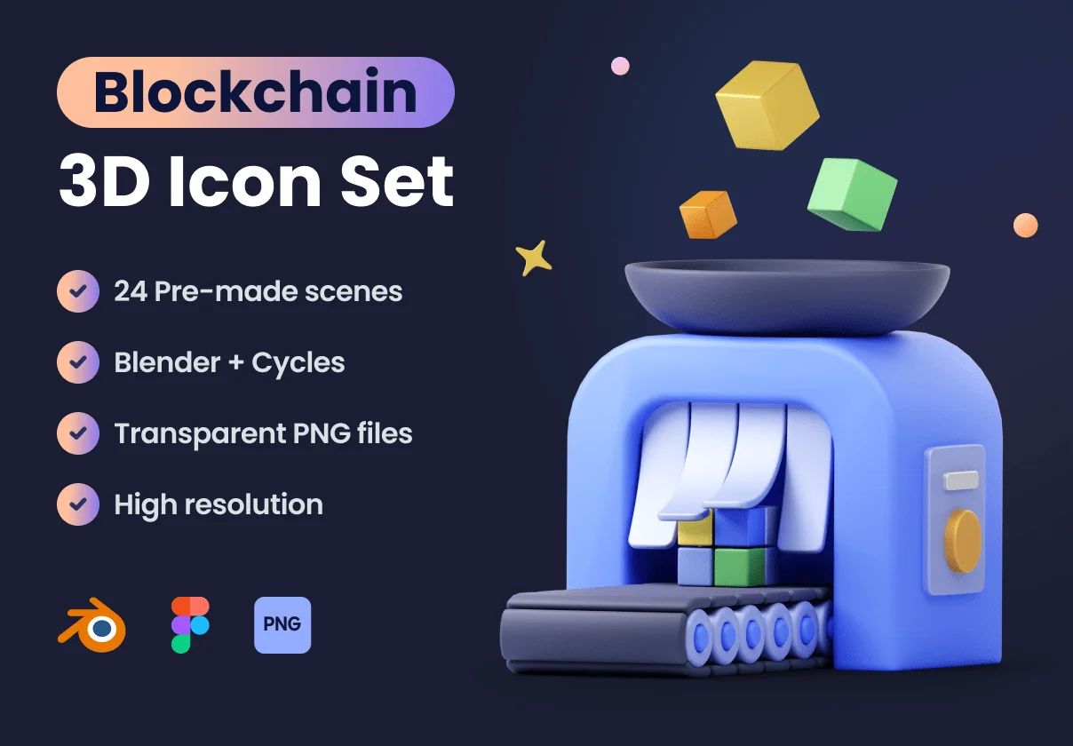 Blockchain 3D Icon Set