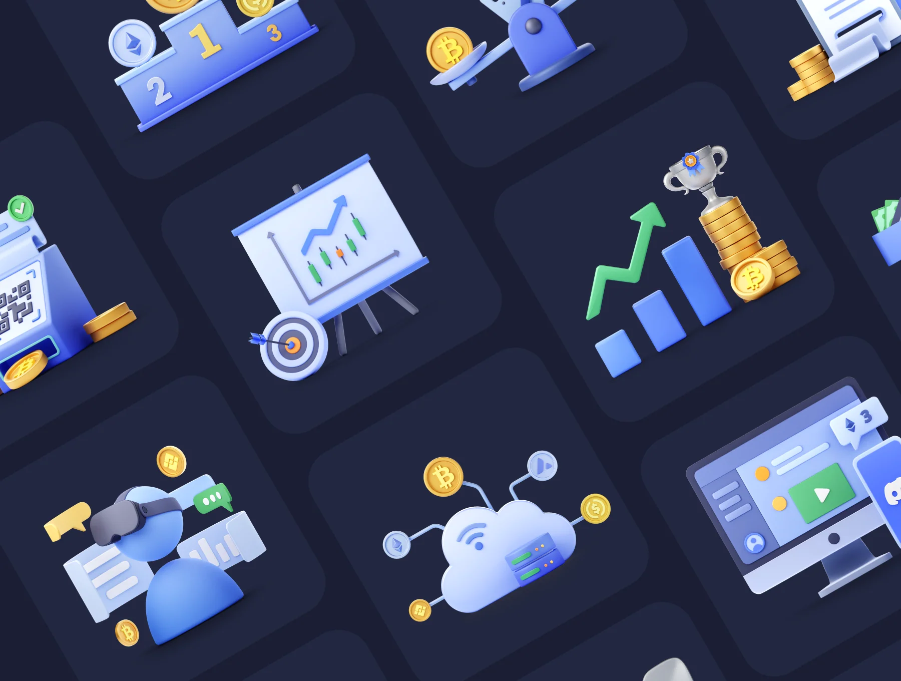 Blockchain 3D Icon Set 7