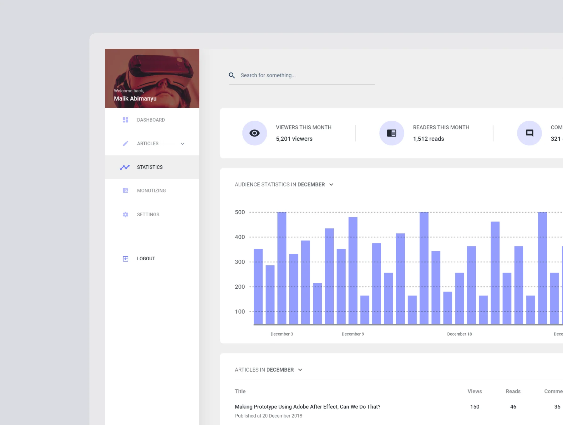 Blogger Dashboard UI Kit 3