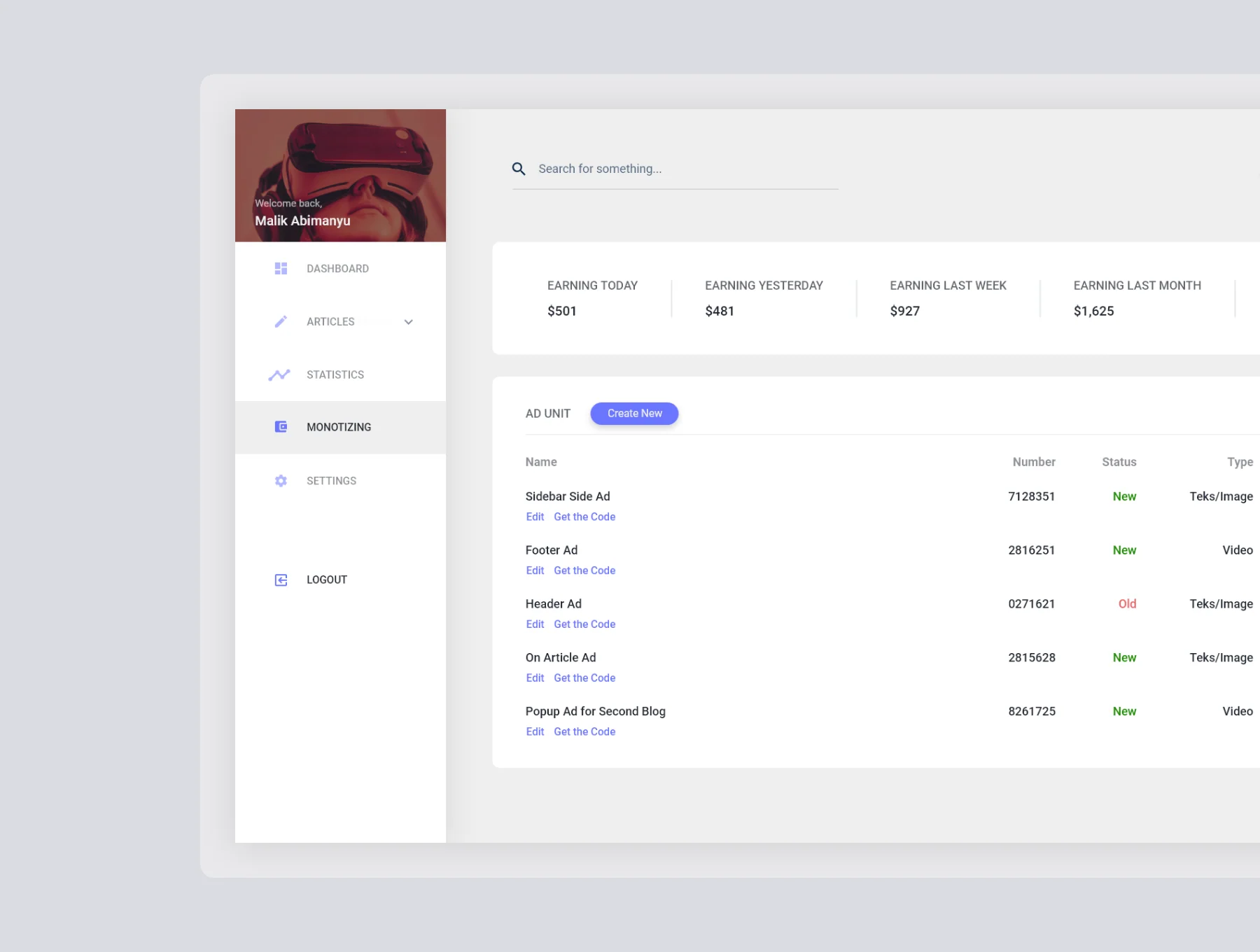 Blogger Dashboard UI Kit 4