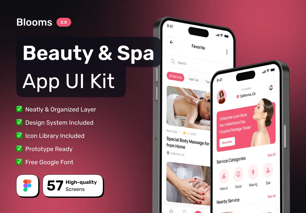 BLOOMS - Beauty & Spa Services Booking App UI Kit