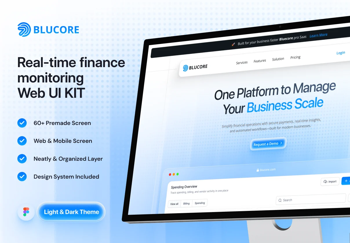 Bluecore — Real-time Finance Monitoring Landing Page UI KIT
