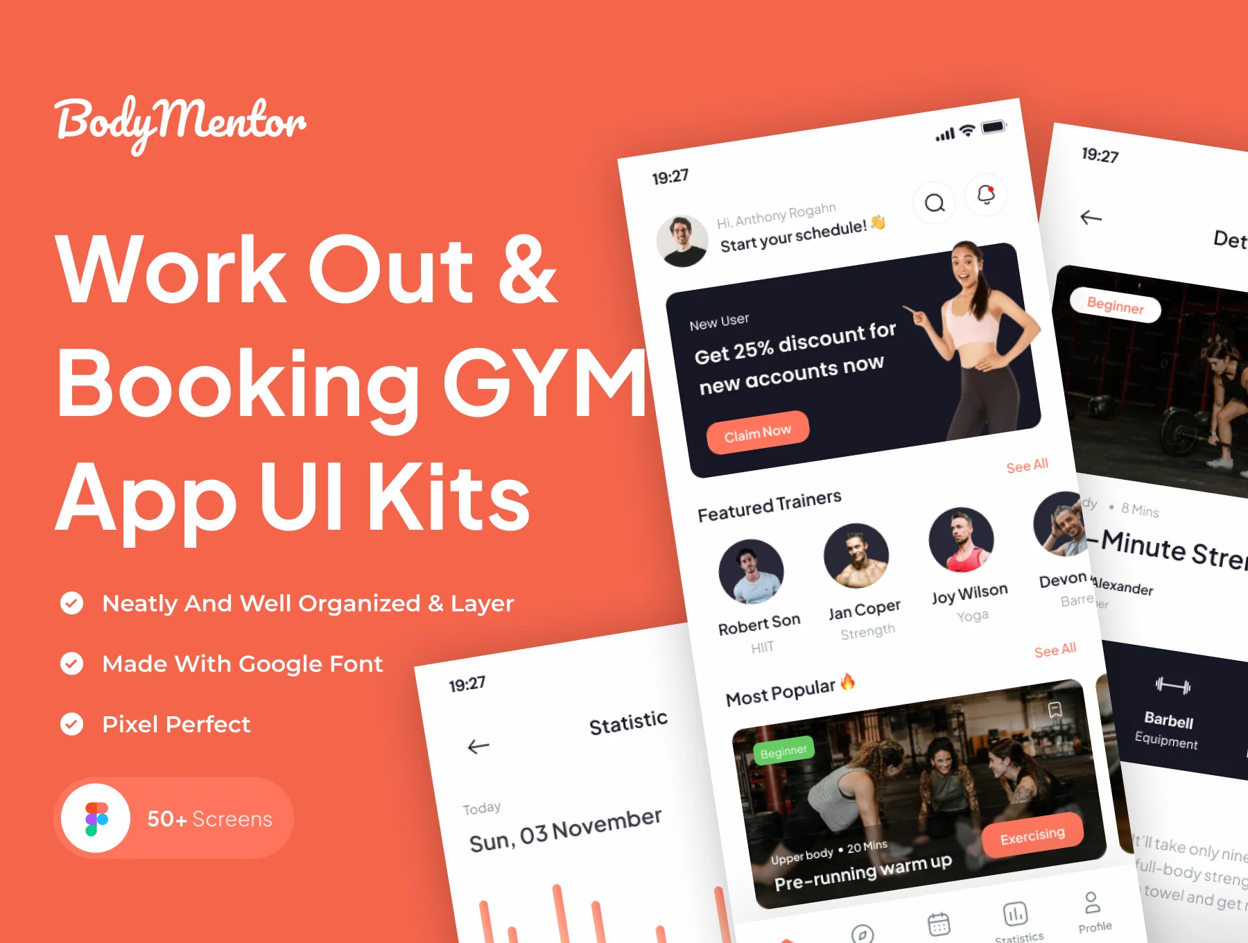 BodyMentor - Workout & Booking GYM Mobile App UI Kits