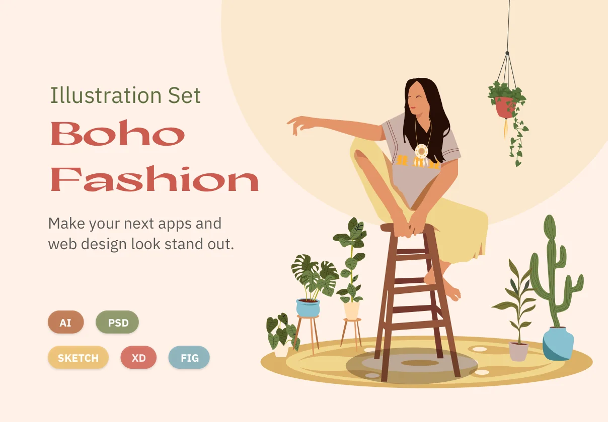 Boho Fashion Illustration Set