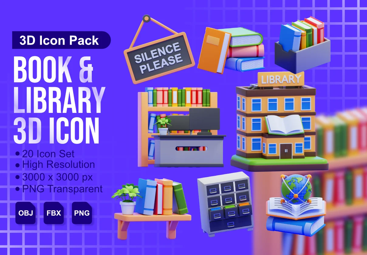 Book & Library 3D Icons Packs