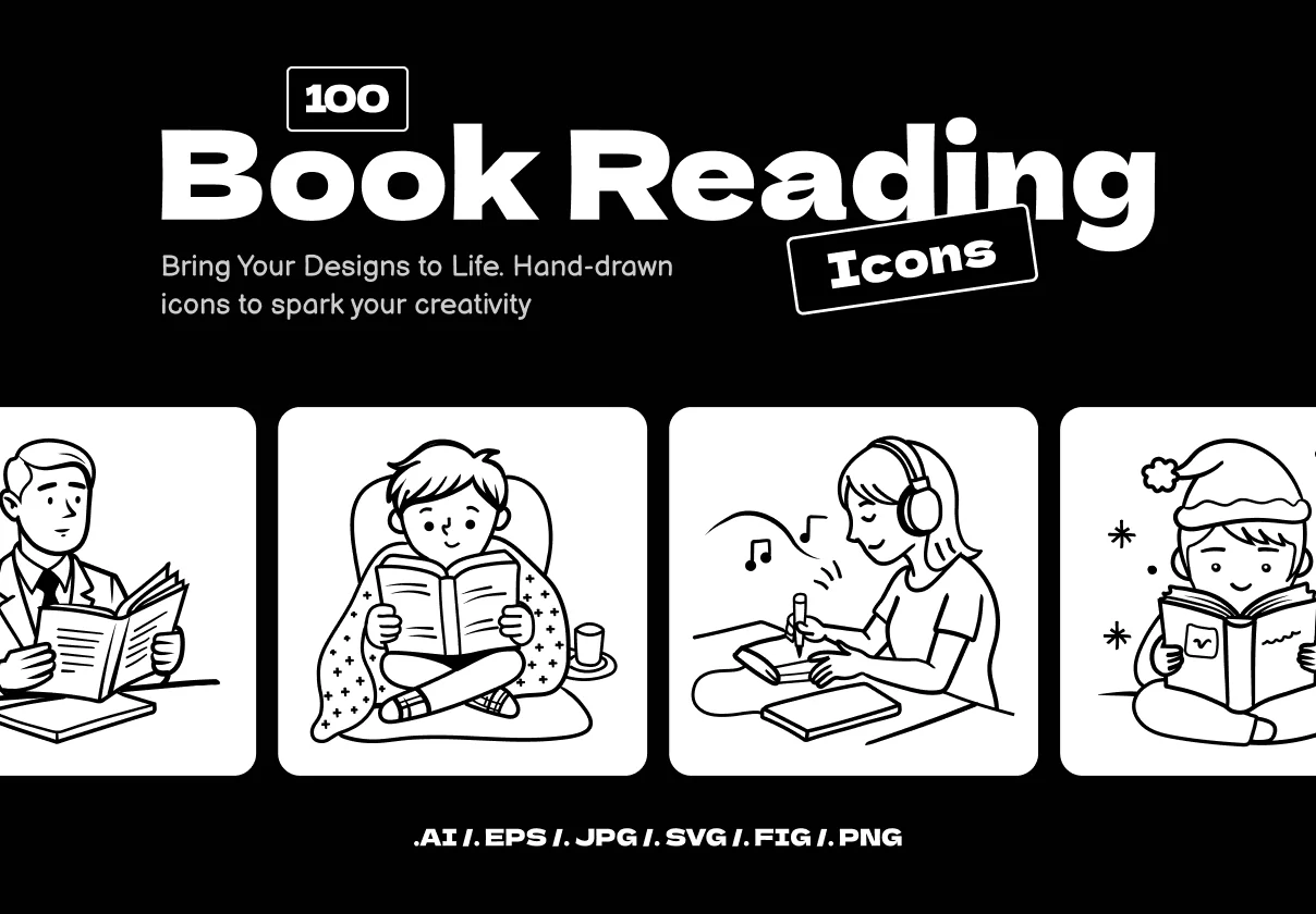 Book Reading Doodle Icons