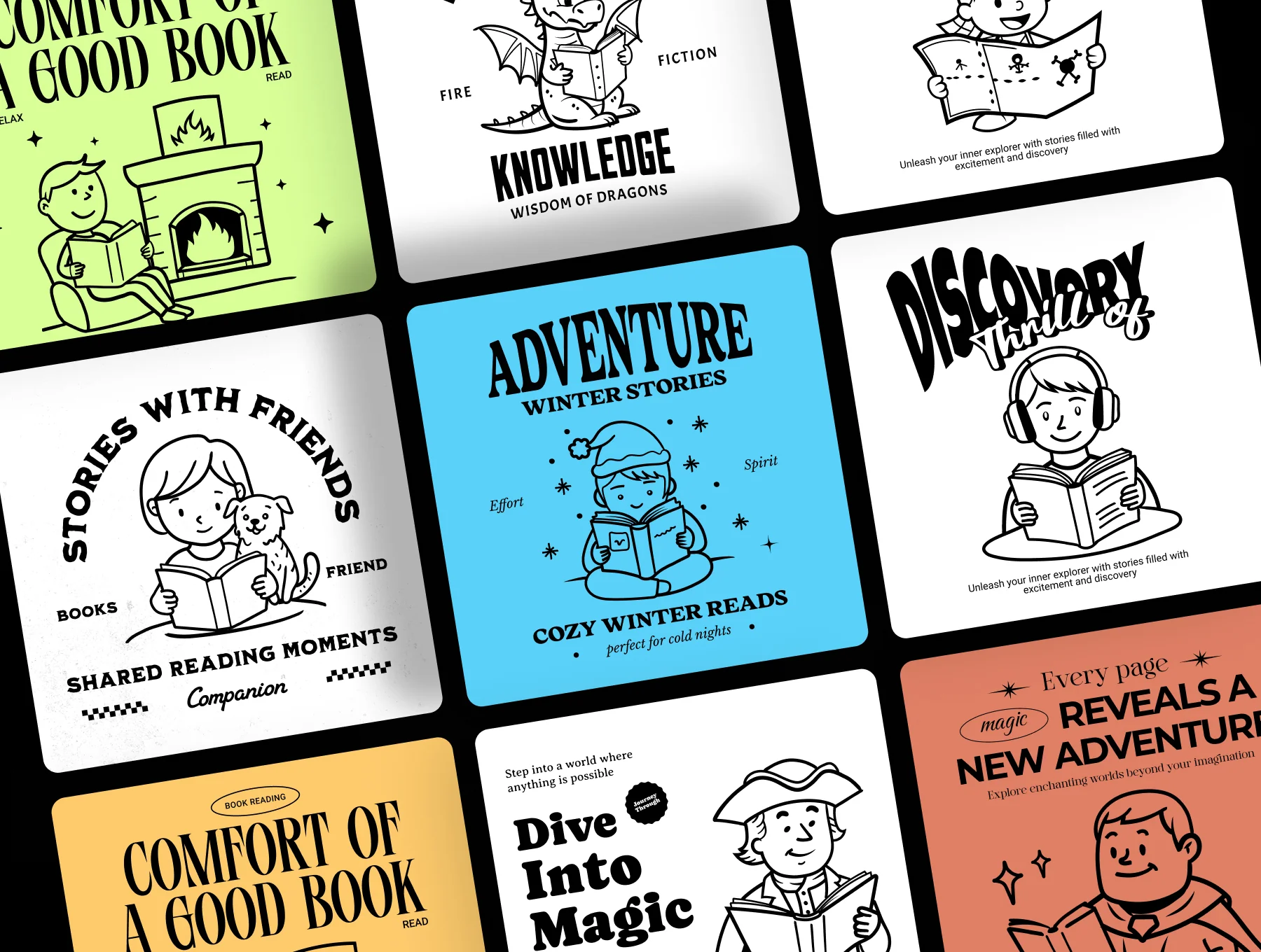 Book Reading Doodle Icons 6