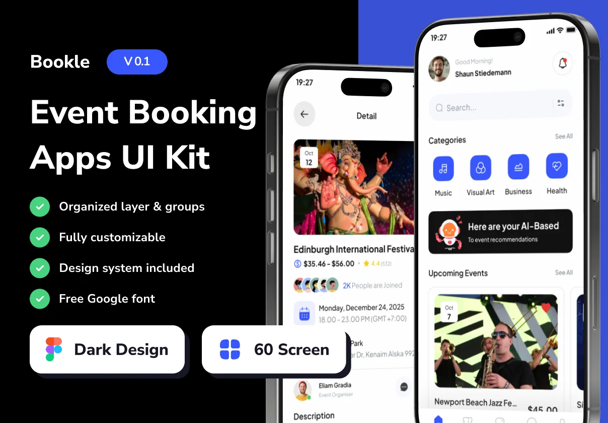 Bookle - Event Booking Mobile App UI Kits
