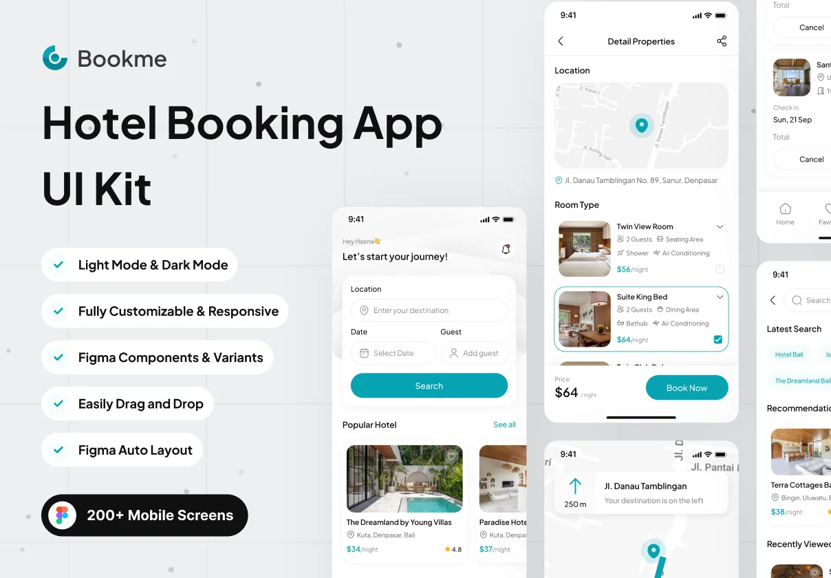 Bookme - Hotel Booking App UI Kit