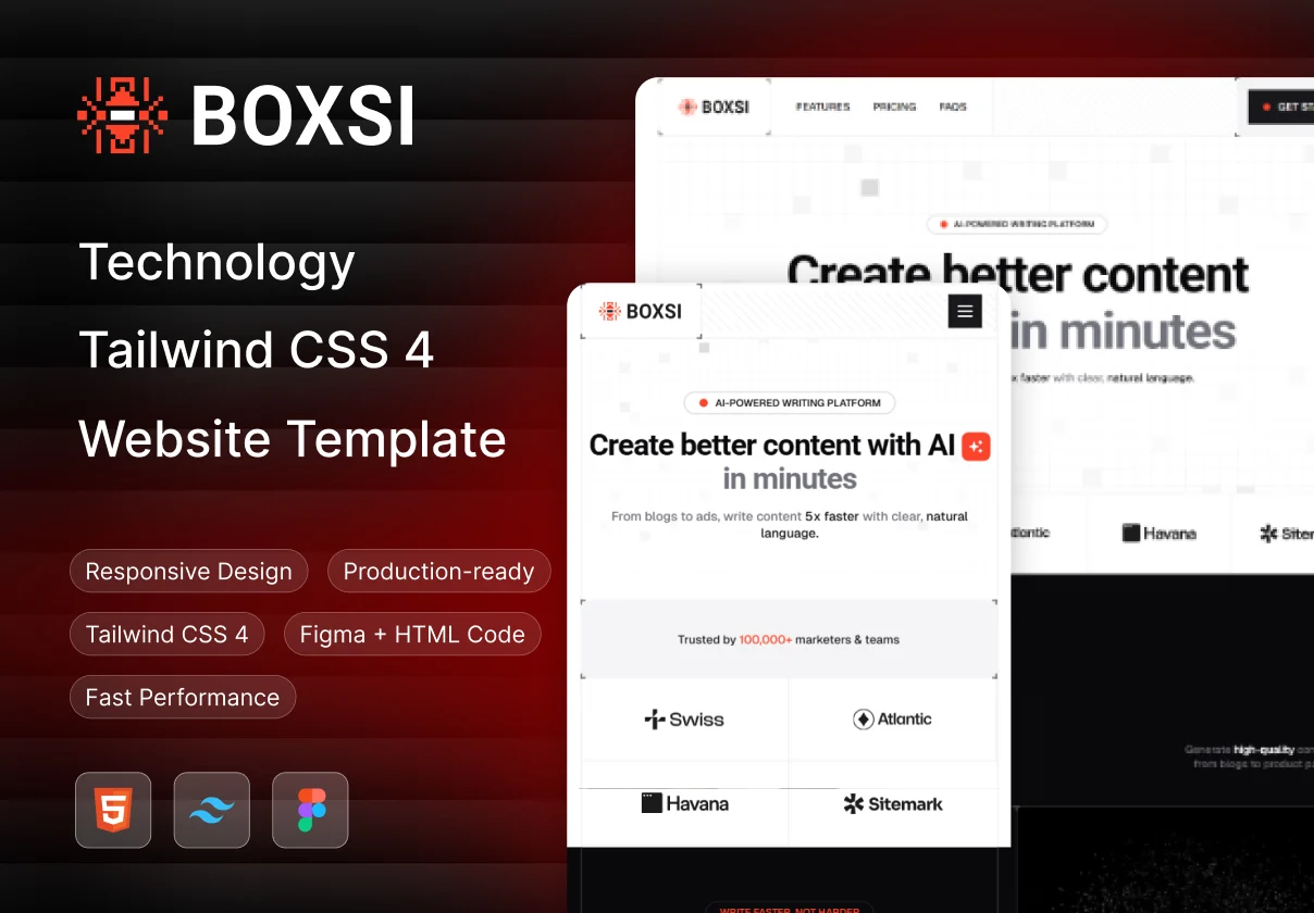 Boxsi - Technology Tailwind CSS 4 & Figma Website Template