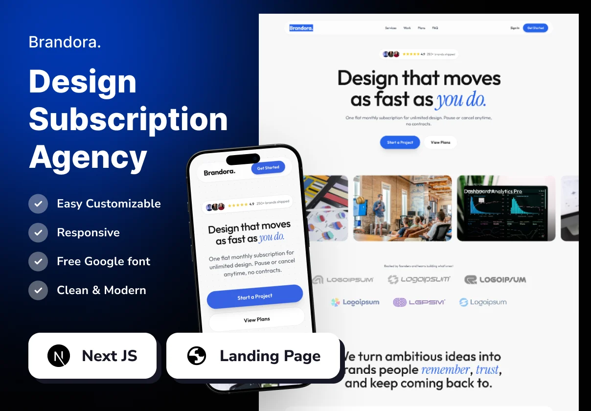 Brandora - Design Subscription Agency Landing Page Website