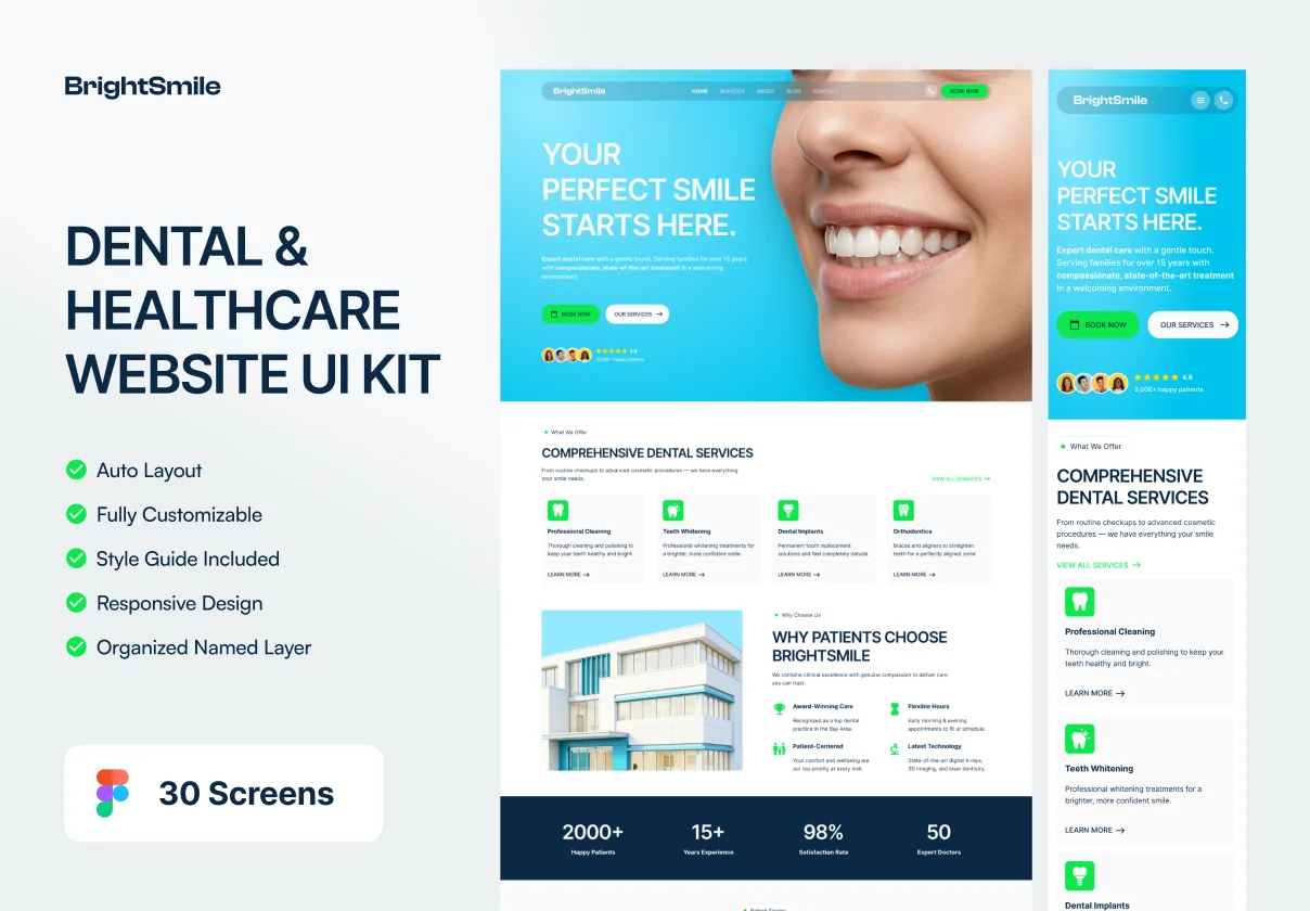 BrightSmile — Dental & Healthcare Website UI Kit