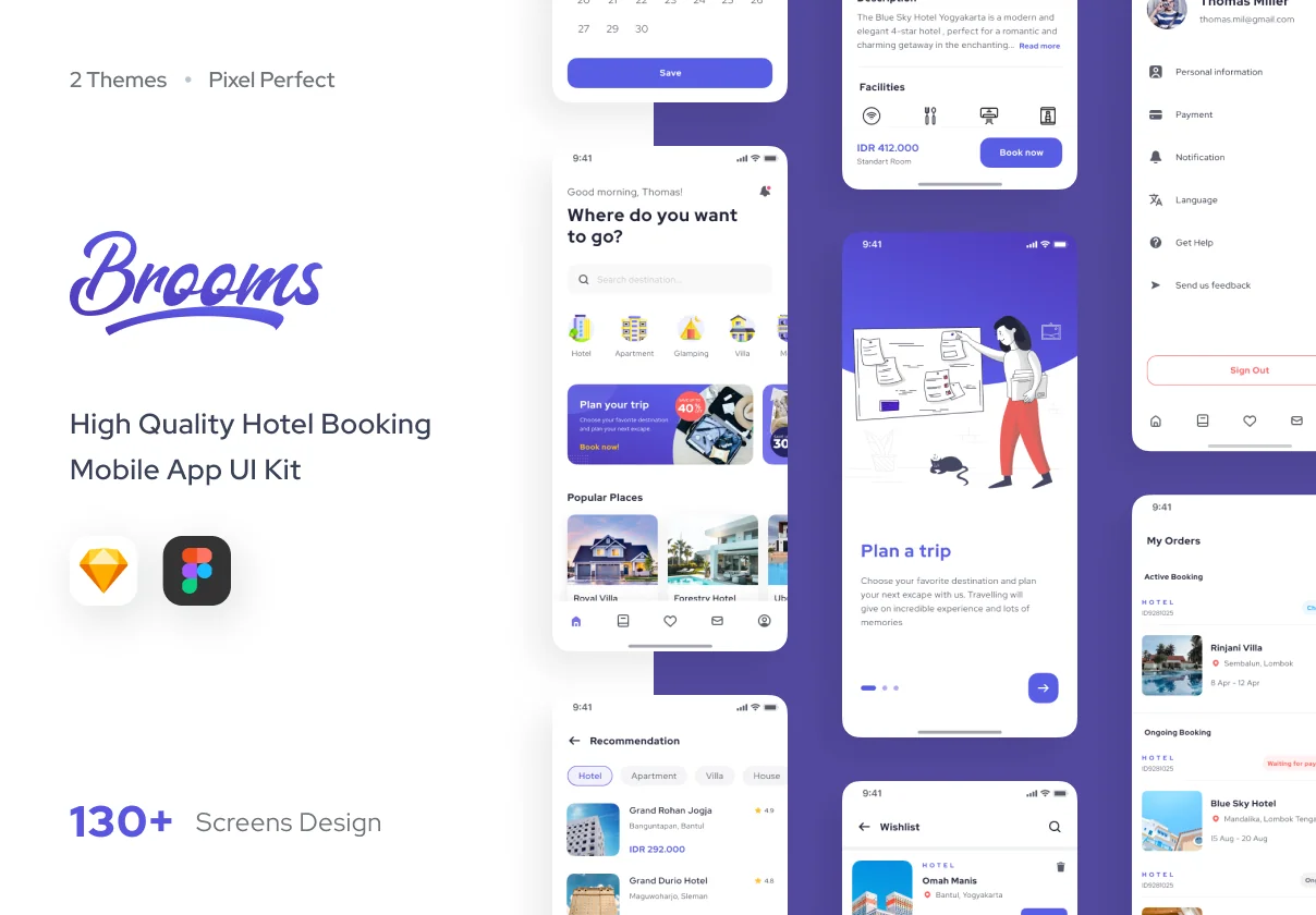 Broom - Hotel Airbnb Guesthouse Booking Mobile App UI Kit