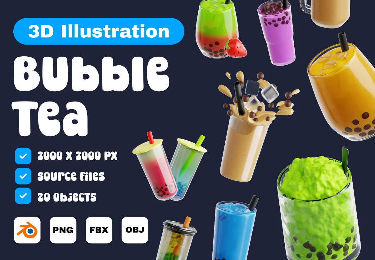 Bubble Tea 3D Icon Set