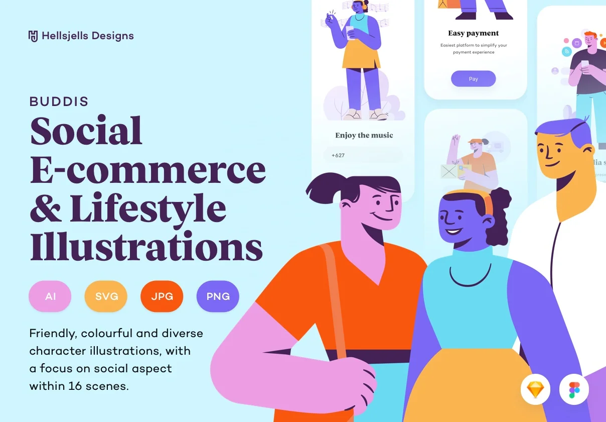 Buddis - Social E-commerce & Lifestyle Illustration Kit