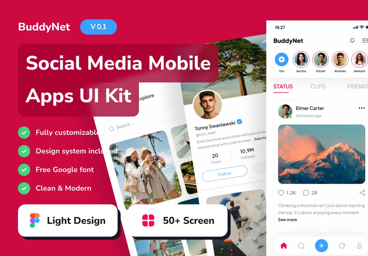 BuddyNet - Social Media Mobile App UI Kits