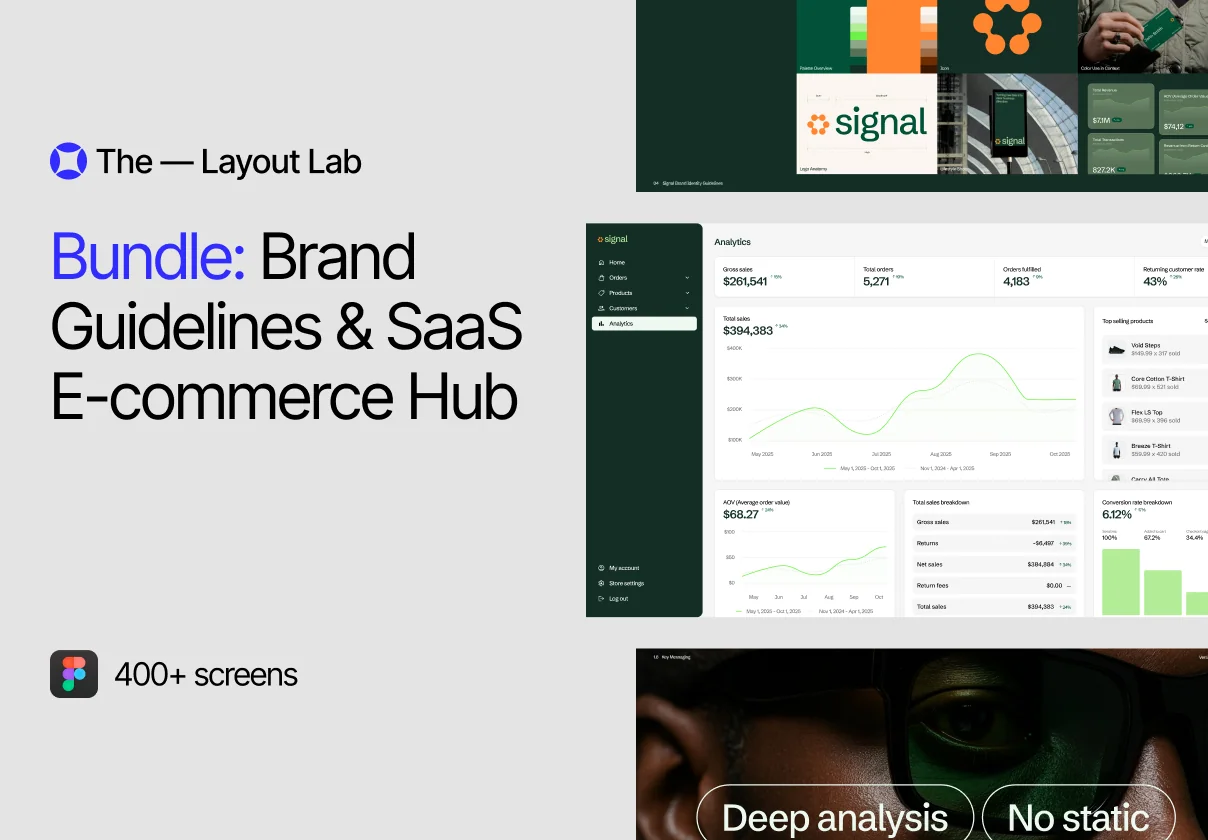 Bundle: Brand Guidelines & SaaS E-commerce Hub 400+ screens