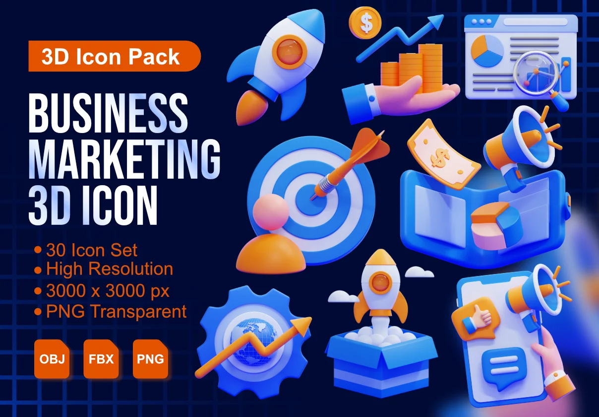 Business Marketing 3D Icons Packs