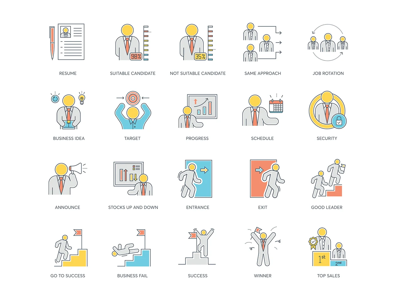 95 Business People Icons | Color Line Series 4