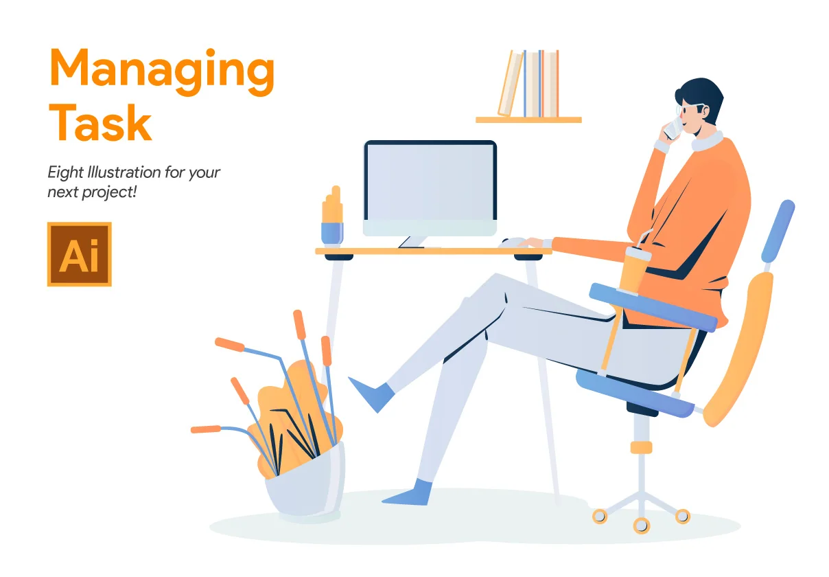 Businessman Working and Managing Task Illustration Concept