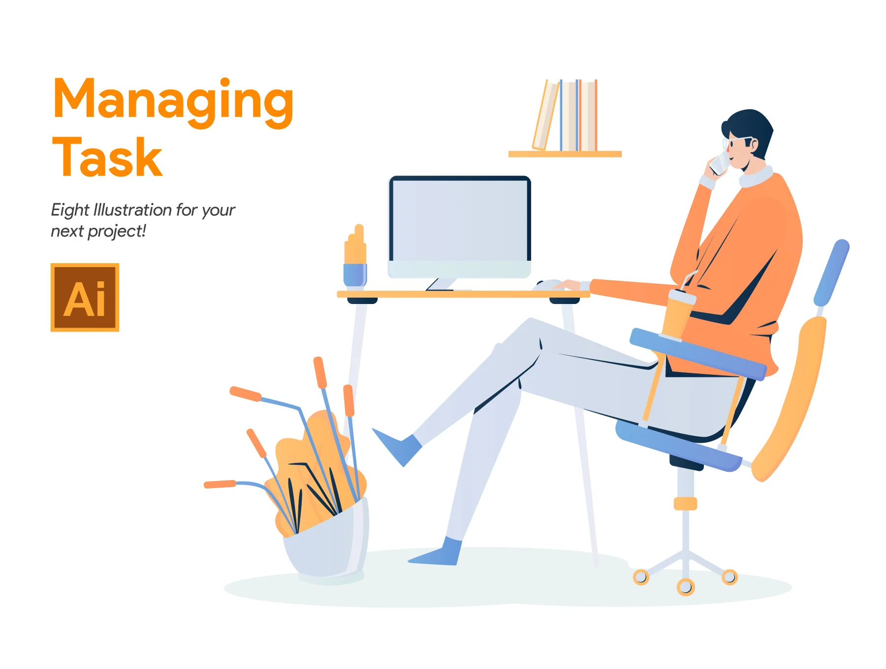 Businessman Working and Managing Task Illustration Concept