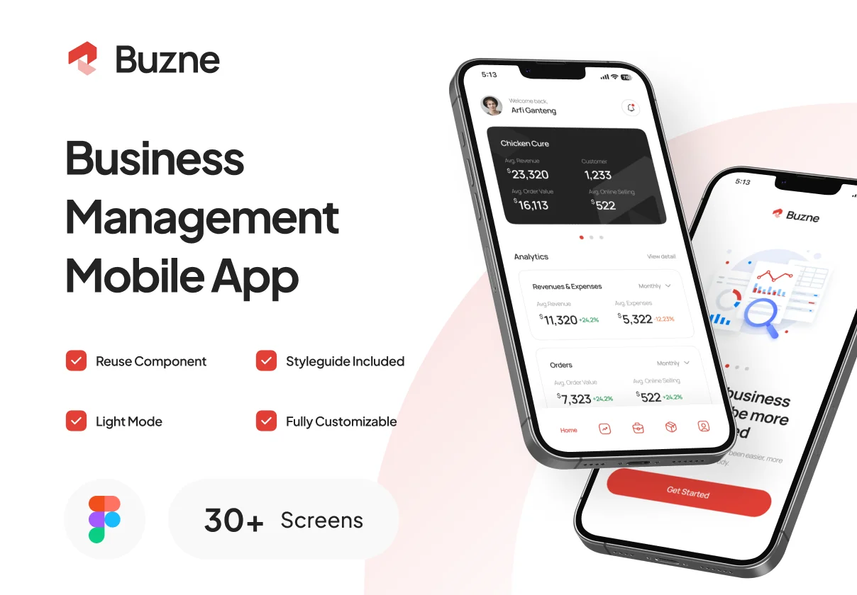 Business Management Mobile App UI Kit - Buzne