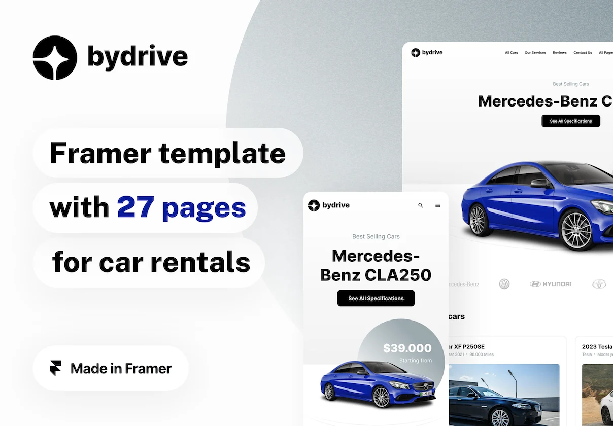 ByDrive - car rental and auto dealership template for Framer
