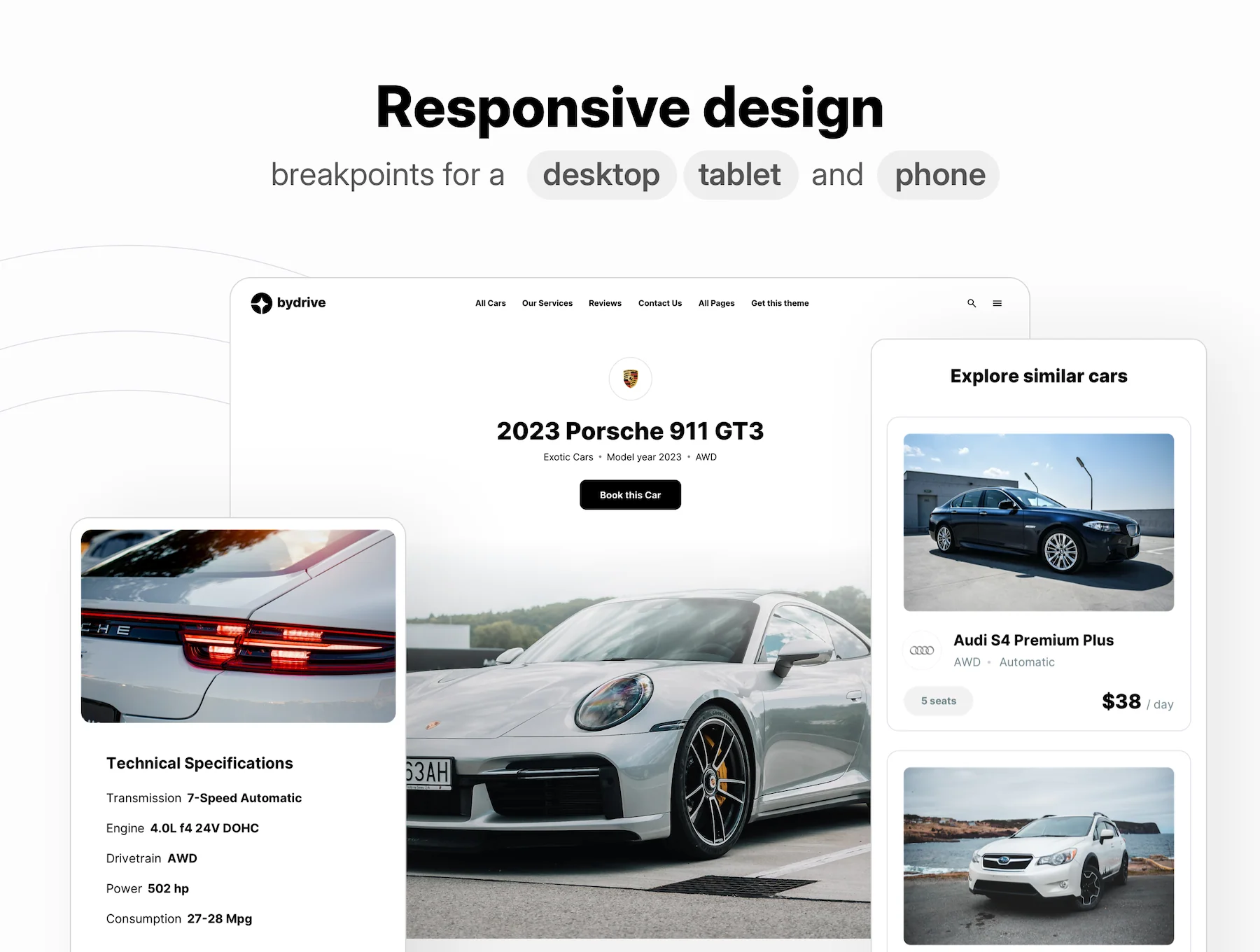 ByDrive - car rental and auto dealership template for Framer 3