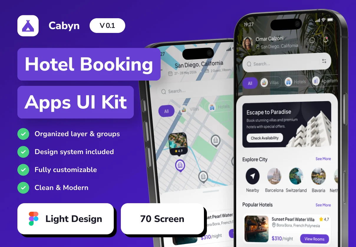 Cabyn - Hotel & Villa Booking Mobile App UI Kit
