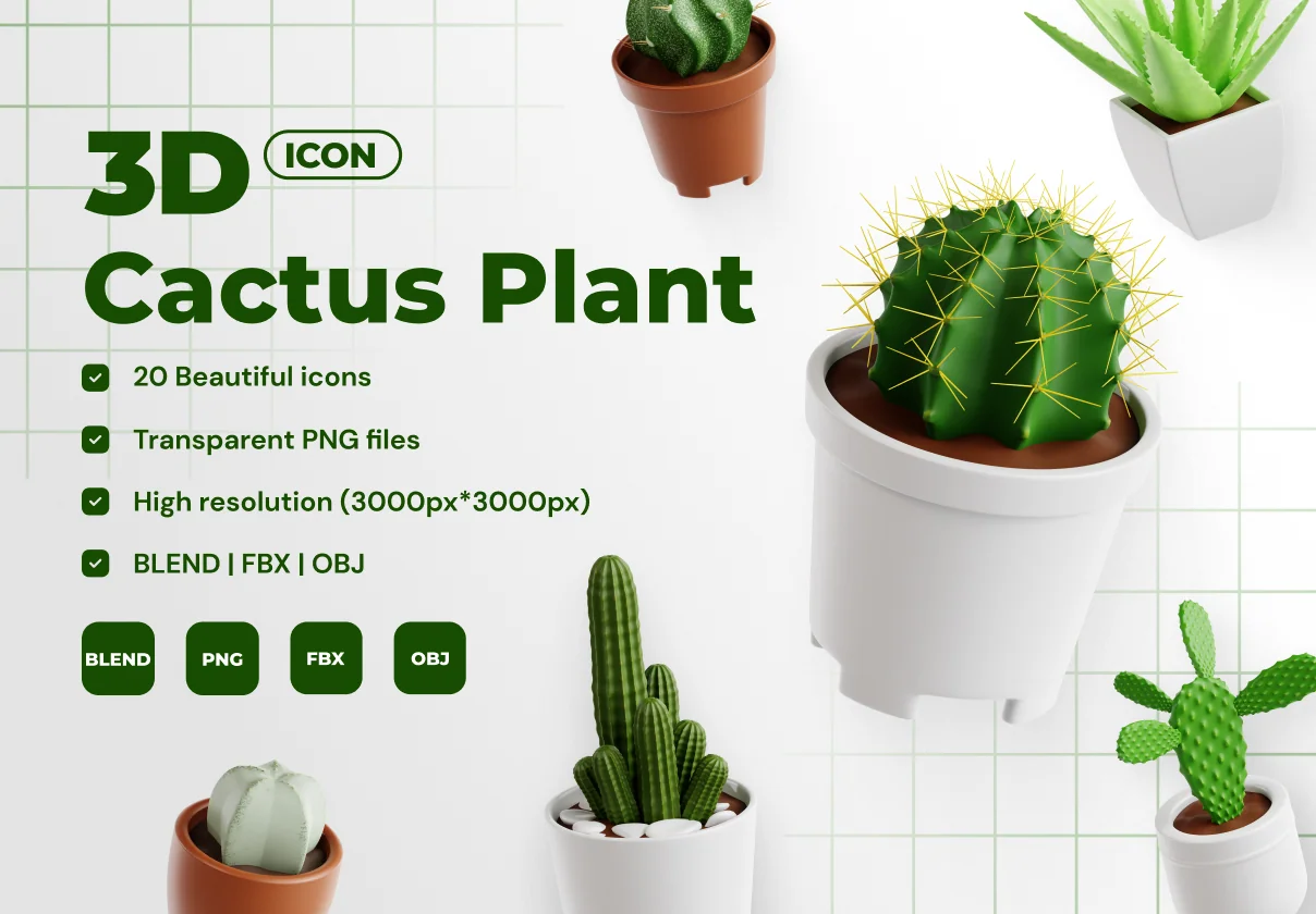 Cactus Plant 3D Icon Set