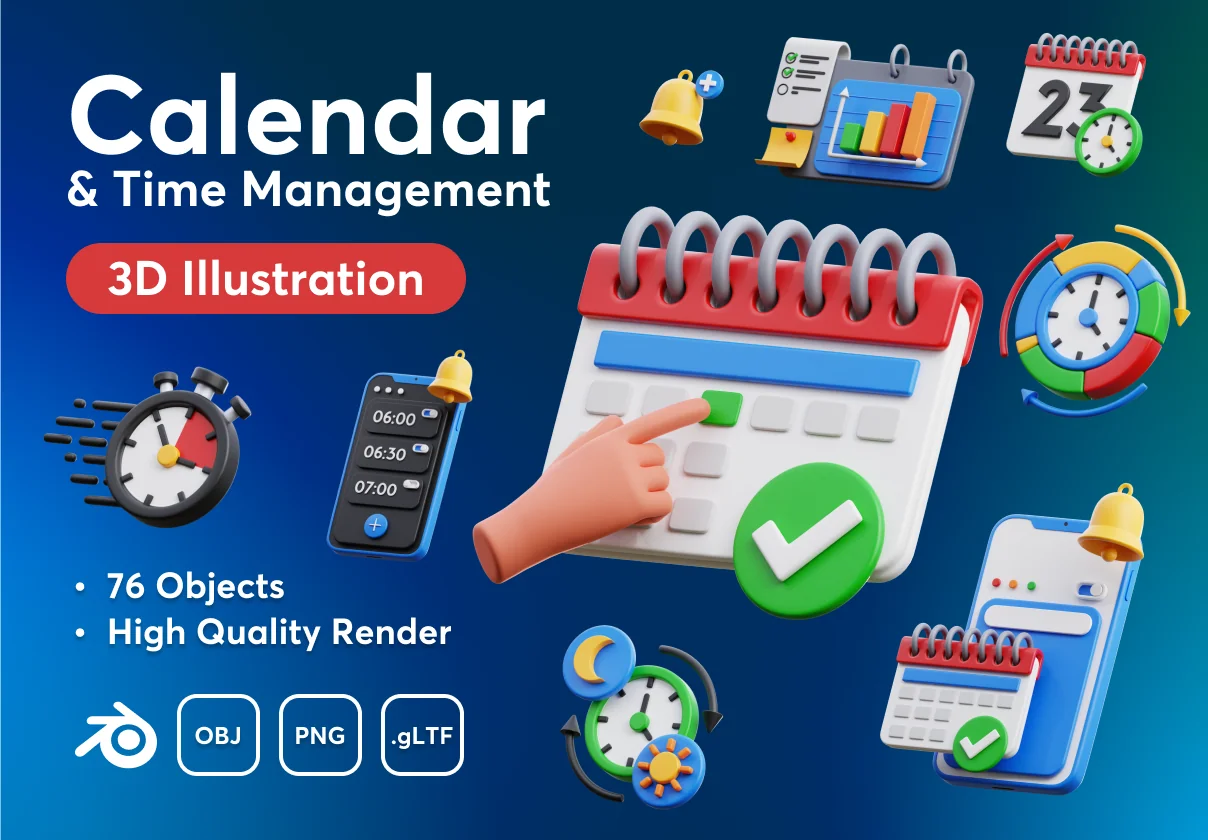 Calendar & Time Management 3D Icon Set