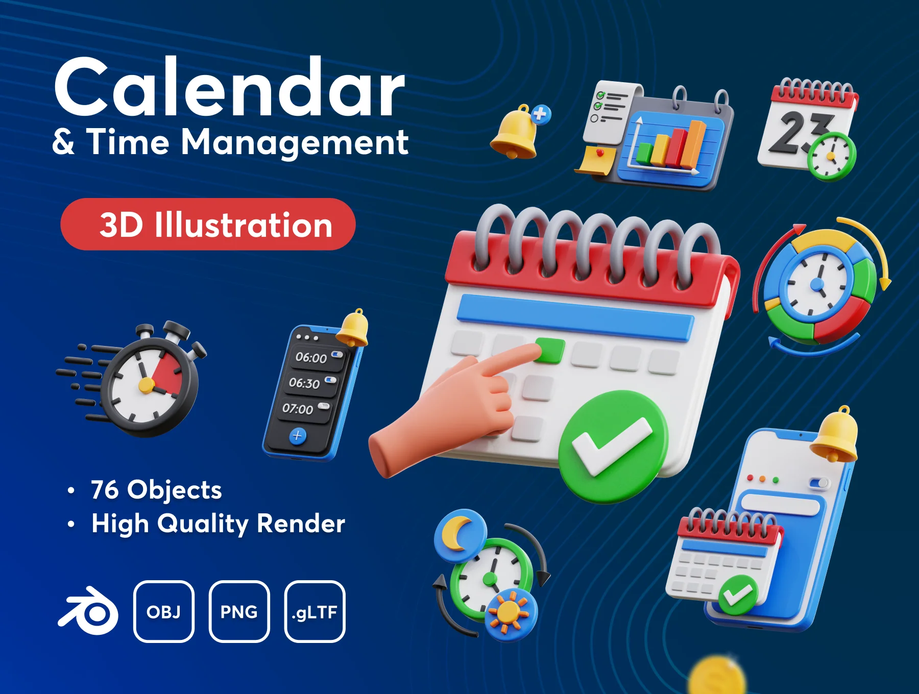 Calendar & Time Management 3D Icon Set