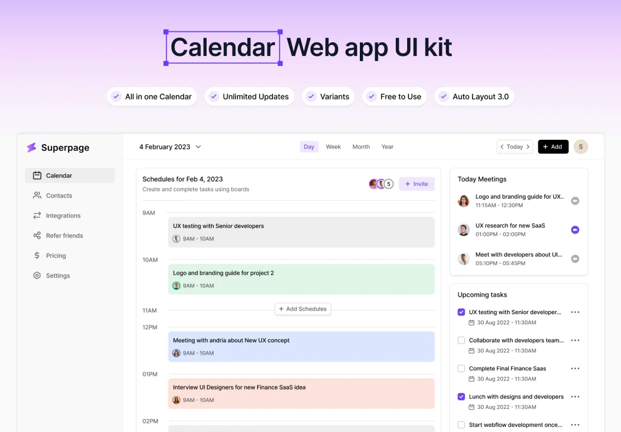 Calendar Web app UI kit